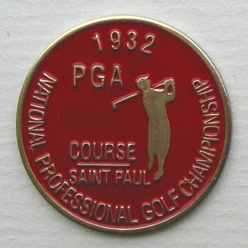 Old Hand Painted Coin Golf Ball Marker for the 1932 USPGA Golf Championship Keller Golf Course. 91 year old birthday gift ballmarker gift image 1