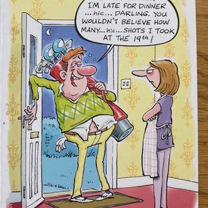 Golf Geburtstagskarte und Umschlag. Comic Spaß Urkomisch. Für Golfer Ehemann, Frau, Freund.Golf Geschenk für betrunkenen Ehemann vom Golfclub nach Hause.