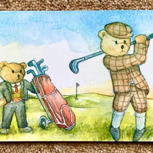 Carte postale ours en peluche de golf - Plaisir comique de jouer au golf. Idéale pour faire une carte d'anniversaire de golf pour mari ou femme. 25 ans comme neuf.