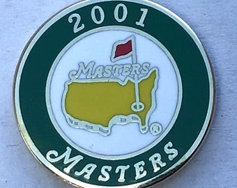 Original Enamelled Stem Golf Ball Marker for the 2001 Masters - Tiger Woods win. Excellent 23rd birthday gift or 23 year old golf present