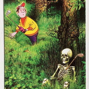 Golf Postkarte - Hilarious Comic Fun. Ideal für eine Golf Geburtstagskarte, Kunst Geschenk für Mann, Frau, friend.Golfer verloren in den Wäldern
