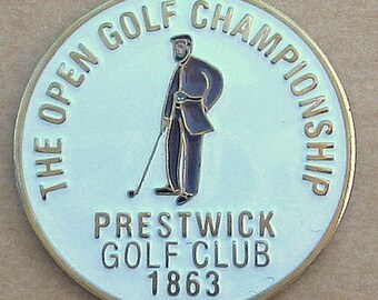 "Handbemalte Golfball Marker Prägemünze für die ""Meisterschaft der Open"" von 1863." Der Prestwick Golf Club in Schottland. Einzigartiges Geschenk für jeden Golfer.