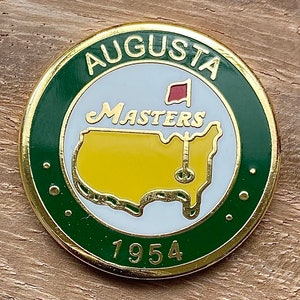 Fabuloso marcador de pelota de golf con forma de moneda esmaltada de doble cara del Masters Augusta Golf Club de 1954. Ganador del premio Sam Snead. Regalo de golf de cumpleaños de excelente calidad.