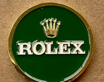 Fantastische Rolex handgeschilderde goud vergulde munt golfbal marker dubbelzijdig. Collectorsitem en golfcadeau van topkwaliteit voor zijn of haar verjaardag