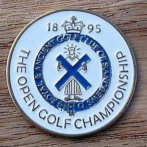 Moneta in rilievo del Marcatore di palline da golf dipinta a mano per l'Open Championship del 1895 - Old Course Golf Links St Andrews. Regalo unico per ogni golfista.