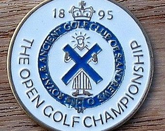 Hand painted Golf Ball Marker embossed coin for the 1895 Open Championship - Old Course Golf Links St Andrews. Unique gift for any golfer.