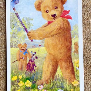 Carte postale ours en peluche de golf - Amusement comique de golf. Idéale pour faire une carte d'anniversaire de golf pour mari ou femme. 25 ans comme neuf.