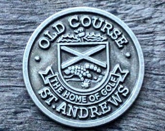Golf Ball Marker the Old Course St Andrews - Scotland. Unique Birthday golf gift. Quality pewter embossed metal coin golf ballmarker gift