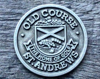 The Old Course St Andrews - Scotland. Superb pewter golf ball marker golfing gift.