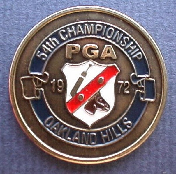 Image of Old Golf Ball Marker For The 1972 Uspga Championship - Oakland Hills. Unique 48Th Birthday Gift 48 Year Old Golfer