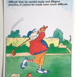 Cartão postal de golfe - diversão cômica divertida. Ideal para transformar em um cartão de aniversário de golfe ou presente artístico para marido, esposa, amigo. Golfista inútil erra