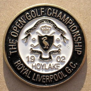 Moneda con marcador de pelota de golf pintada a mano del Campeonato Abierto de Golf de 1902 - Royal Liverpool Golf Club Hoylake. Un regalo magnífico para cualquier golfista.