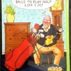 Golf Gift Card en envelop. Komisch Leuk Hilarisch. Er zijn veel ballen voor nodig - oudere golfer, echtgenoot, vriend of familielid. Of verjaardagsgolfkaart?