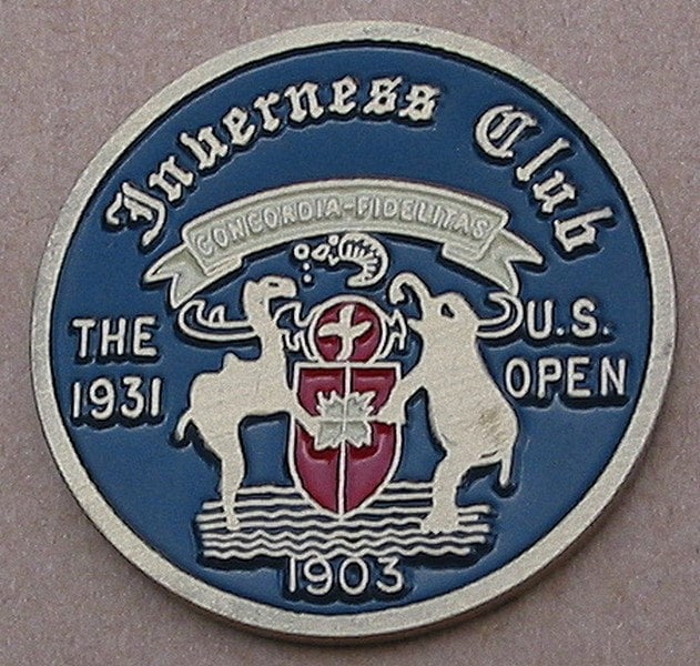 Image of Old Hand Painted Coin Golf Ball Marker For The 1931 Us Open Championship - The Inverness Club. Birthday Gift 89 Year Old Golfer