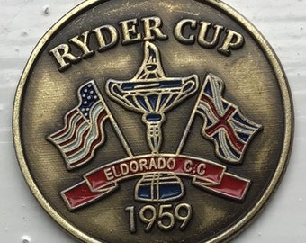 Old Vintage Hand Painted Golf Ball Marker for the 1959 Ryder Cup - Eldorado Country Club Great birthday gift 67 year old
