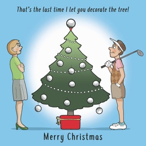 Golf Geschenk Frohe Weihnachten Karte und Umschlag. Comic Golf Spaß. Ideal für Golfer Ehemann oder Golf Witwe. Frohe Weihnachten innen. Golfer Geburtstag?