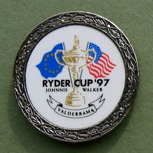 A Quality Silver Metal Stem type Golf Ball Marker from the 1997 Ryder Cup Valderrama Spain  27 year old birthday gift or present. As new,
