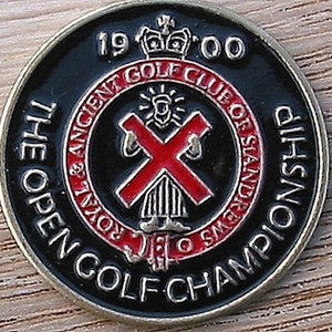 Dipinto a mano Golf Ball Marker moneta in rilievo per il campionato aperto 1900-vecchio corso Golf Links St Andrews. Regalo unico per qualsiasi golfista.
