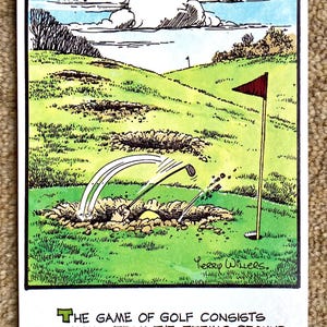 Golf Postkarte - Hilarious Comic Fun. Ideal, um in zu einem Golf Geburtstagskartengeschenk Mann, Frau er oder sie zu machen. Dieser Golfer gibt niemals auf!
