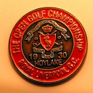 Old Golf Ball Marker para el Campeonato Abierto de 1930 - Bobby Jones gana - parte de su grand slam. Gran regalo de golf de cumpleaños para su colección
