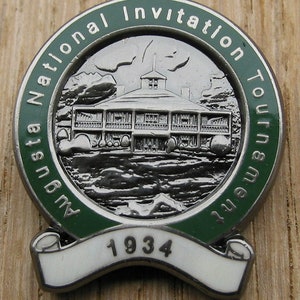 1934 Masters Enamel Golf Pin Badge for the inaugural first ever invitational Masters tournament held at the Augusta Golf Club. Birthday gift image 1