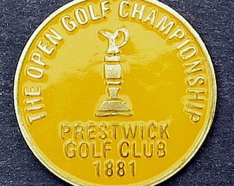Golf Ball Marker handbemalt geprägte seltene Münze 1881 Open Championship. Der Prestwick Golf Club in Schottland. Vintage Geschenk für jeden Golfer.