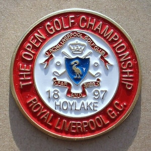Moneda de marcador de pelota de golf pintada a mano para el Open Golf Championship de 1897 - Royal Liverpool Golf Club Hoylake. Un regalo soberbio para cualquier golfista