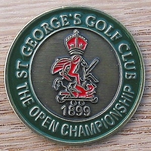 Medaglia di Golf Ball Marker dipinta a mano per il campionato aperto 1899-Royal St George ' s Golf Club England.