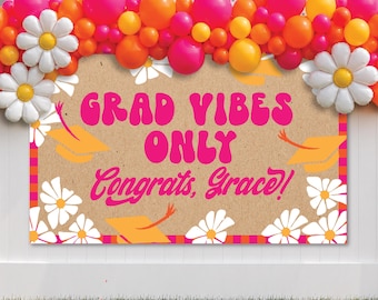 Personlig examensbanderoll i kraftstil, festskylt med groovy vibes (digital nedladdning)