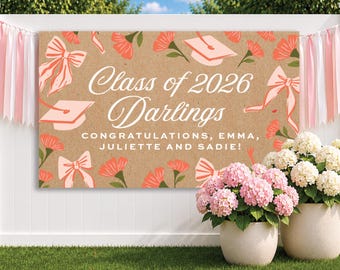 Personlig examensbanderoll i kraftstil, preppy rosettdesign (digital nedladdning)