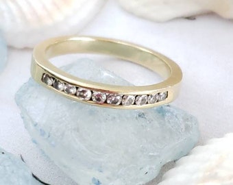 14 K Yellow Gold Ring with Diamonds, Diamond Band , April Birthstone, Wedding Band, Engagement Ring, Stacking Ring, Promise Ring