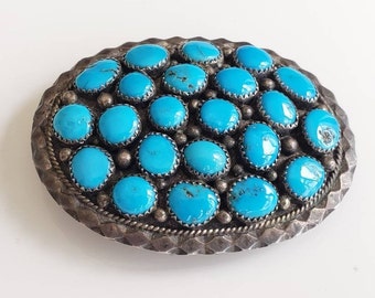 Cluster Oval Belt Buckle, Blackgoat, Navajo Silver, Turquoise Nuggets, One-of-a-kind, HAND CRAFTED BUCKLE, Sterling Silver, Boho Buckle