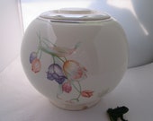 Vintage Kitchen Kraft Round Tulip Jar by Homer Laughlin Cookie Jar w Tulips Cookie Jar Pre Fiestaware Round cookie jar HLC cookie jar