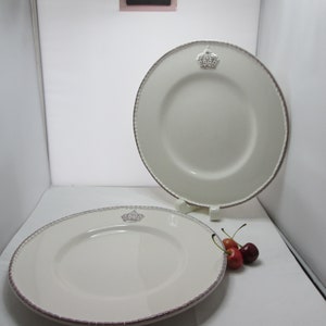Vintage Pair of Bordallo Pinheiro CROWN Dinner Plates Made in Portugal Embossed Crown Rope Edge Plates Pair of Plates Portuguese plates