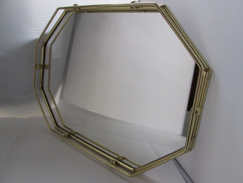 Vintage Octagonal Vanity Mirror W Gold Tone Trim Mirrored Tray Perfume Display Table