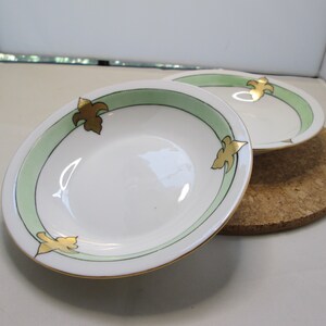 Vintage Favorite Bavaria Green and Gold Fleur de Lis Small Pair of Bowls