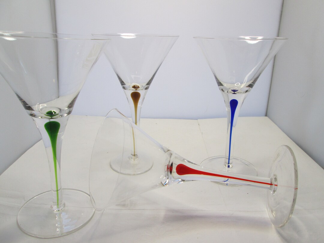 Vintage NOS Libbey Glass Set of 4 Tear Drop Martini Glasses Different