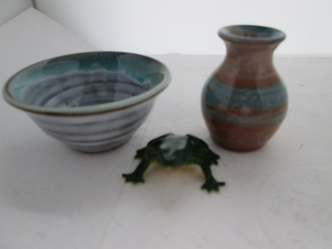 Vintage Tater Knob Pottery Miniature Vase and Bowl Mini Bowl Mini Vase