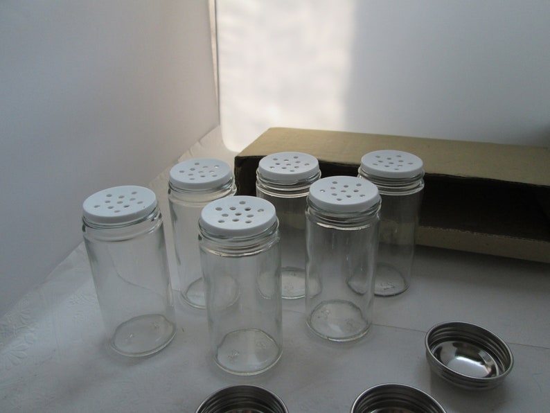 NOS Set of Spice Jars With Shaker Tops Glass and Metal Set of Etsy