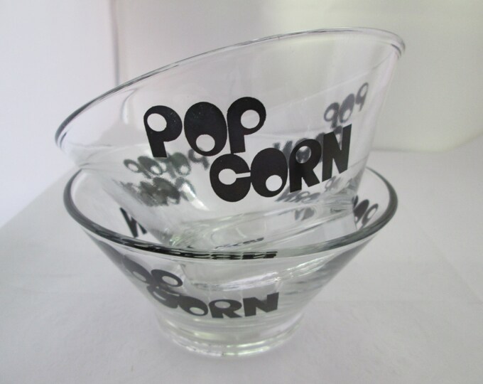 Set of Two 70s Clear Glass Popcorn Bowls With Great Pop Art Etsy