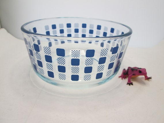 Vintage Denim Blue Square Dotted Pyrex Glass Bowl Pyrex Blue Bowl Blue Dots  Small Mixing Bowl Small Pyrex Bowl Square Dots Small Bowl 
