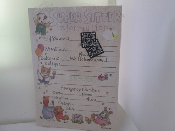 nos current unopened super sitter information notepad etsy info for babysitter