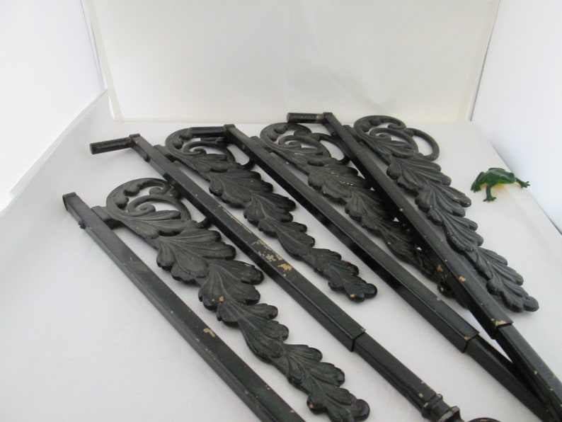 Vintage 2 Pairs Of Metal Swing Arm Curtain Rods Fancy Black Painted Cast Metal Rods Swing Arm Rods Crane Curtain Rods Swinging Curtain Rod