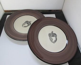 Vintage Pair of CMG Ceramica Acorn Luncheon Plates Portugal
