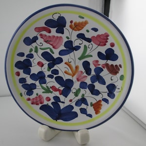 Vintage Mario Sambuco Larger Multi-Colored on White Round Dish or Wall Plate Italian Pottery