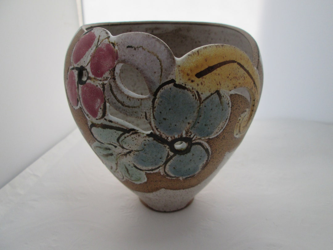 Vintage Hand Crafted Studio Pottery Vase W Floral Cut Outs - Etsy