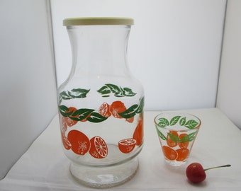 Vintage Glass Orange Juice Glass Carafe w One Matching Juice Glass Retro OJ Carafe for Orange Juice Holder Orange Juice Jug