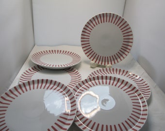Vintage 1960's Melitta Zurich Striped Set of 6 Rimmed Salad or Dessert plate Set of plates Bread Plate set MCM plates Jupp Ernst design