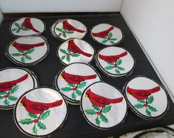 Vintage Lot of Christmas Coasters 23 Cardinal w Holly Round Fabric Drink Coasters