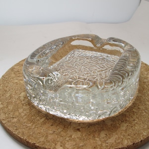 Vintage MCM Heavy Clear Glass Ashtray Embossed Cigar Ashtray Embossed Man Cave Decor Tobacco Accessory Cigar Accessory